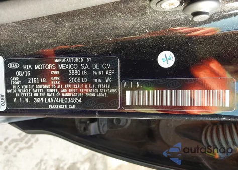 2017 Kia Forte S z USA, uszkodzony, nr VIN 3KPFL4A74HE034854